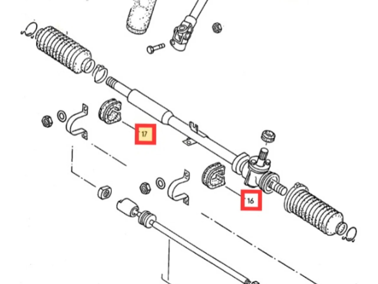 MK1 VW steering rack bushing diagram